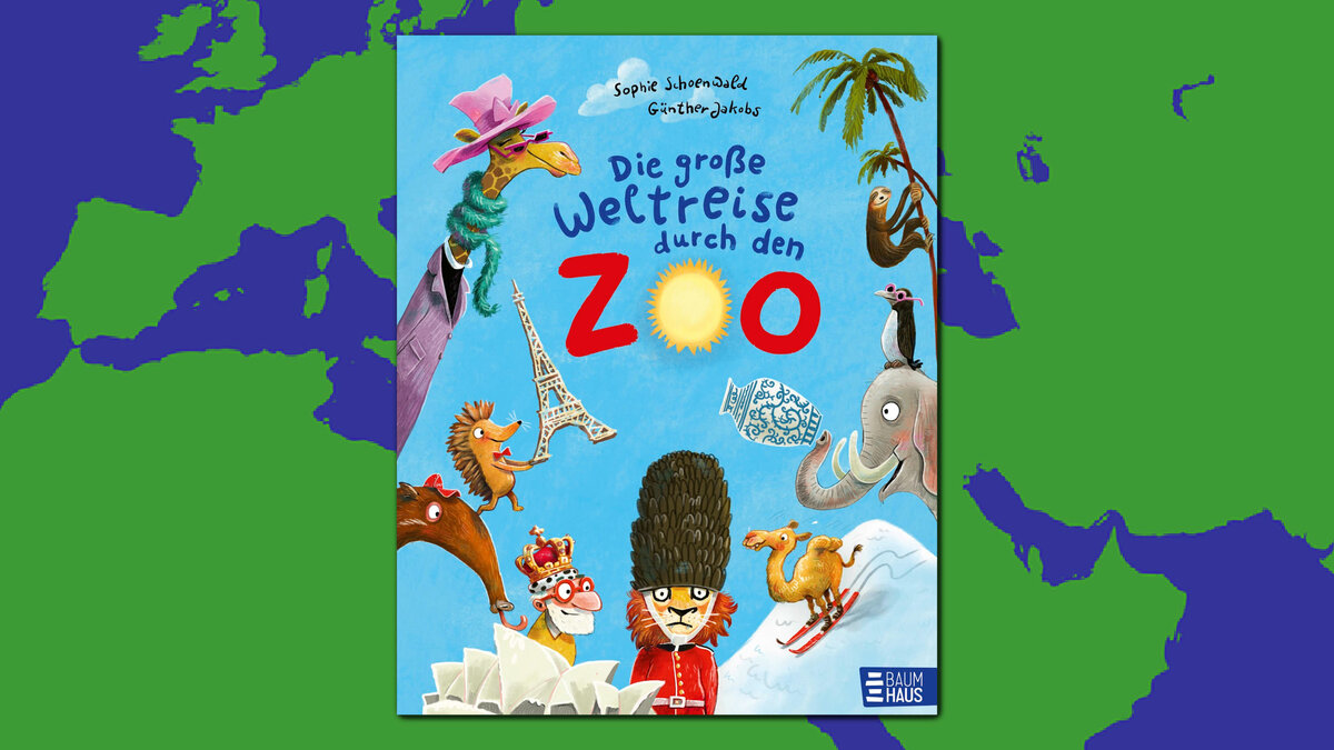 Cover des Bilderbuchs "Die große Weltreise durch den Zoo" von Sophie Schoenwald und Günther Jakobs - © 2024 by Bastei Lübbe AG Cover des Bilderbuchs "Die große Weltreise durch den Zoo" von Sophie Schoenwald und Günther Jakobs