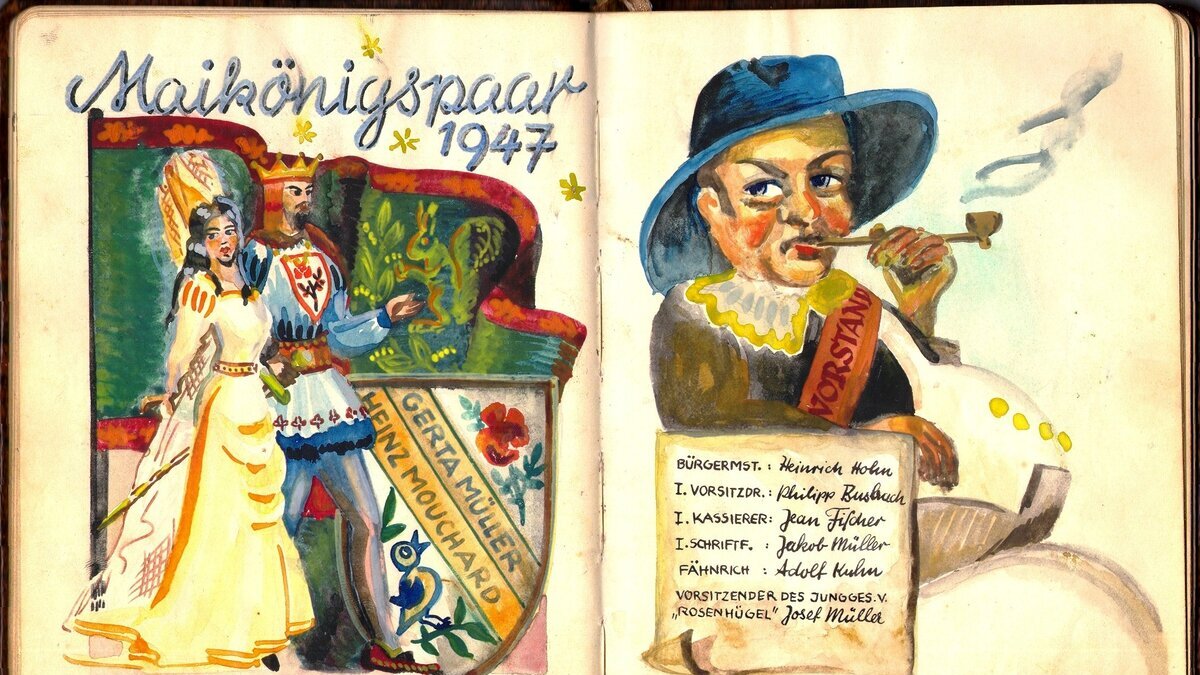 Das Goldene Buch des Vereins mit dem Maikönigspaar aus dem Jahr 1947.