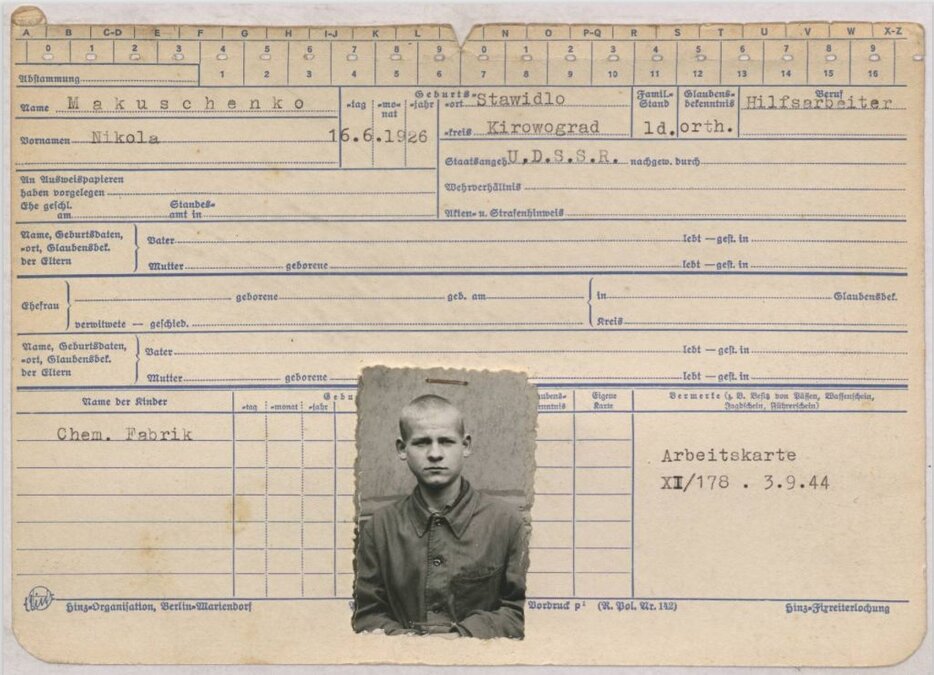 MAKUSCHENKO NIKOLA Vorderseite Meldekarte STAW_