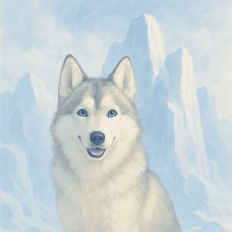 weißer Huski in Schneelandschaft