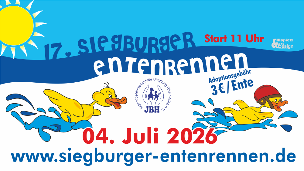 Webbanner 17. Siegburger Entenrennen - Jugendbehindertenhilfe Siegburg Rhein-Sieg e.V. Webbanner 17. Siegburger Entenrennen