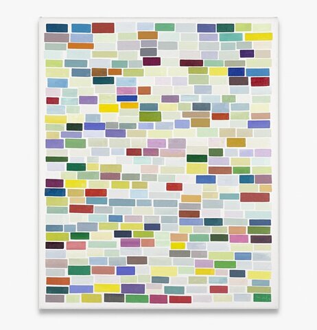 Ein Bild mit bunten Farbflächen von Ines Hock; LB 2017 -1 BUNTE NACHBARINNEN, Ölfarbe, 60 x 49 cm